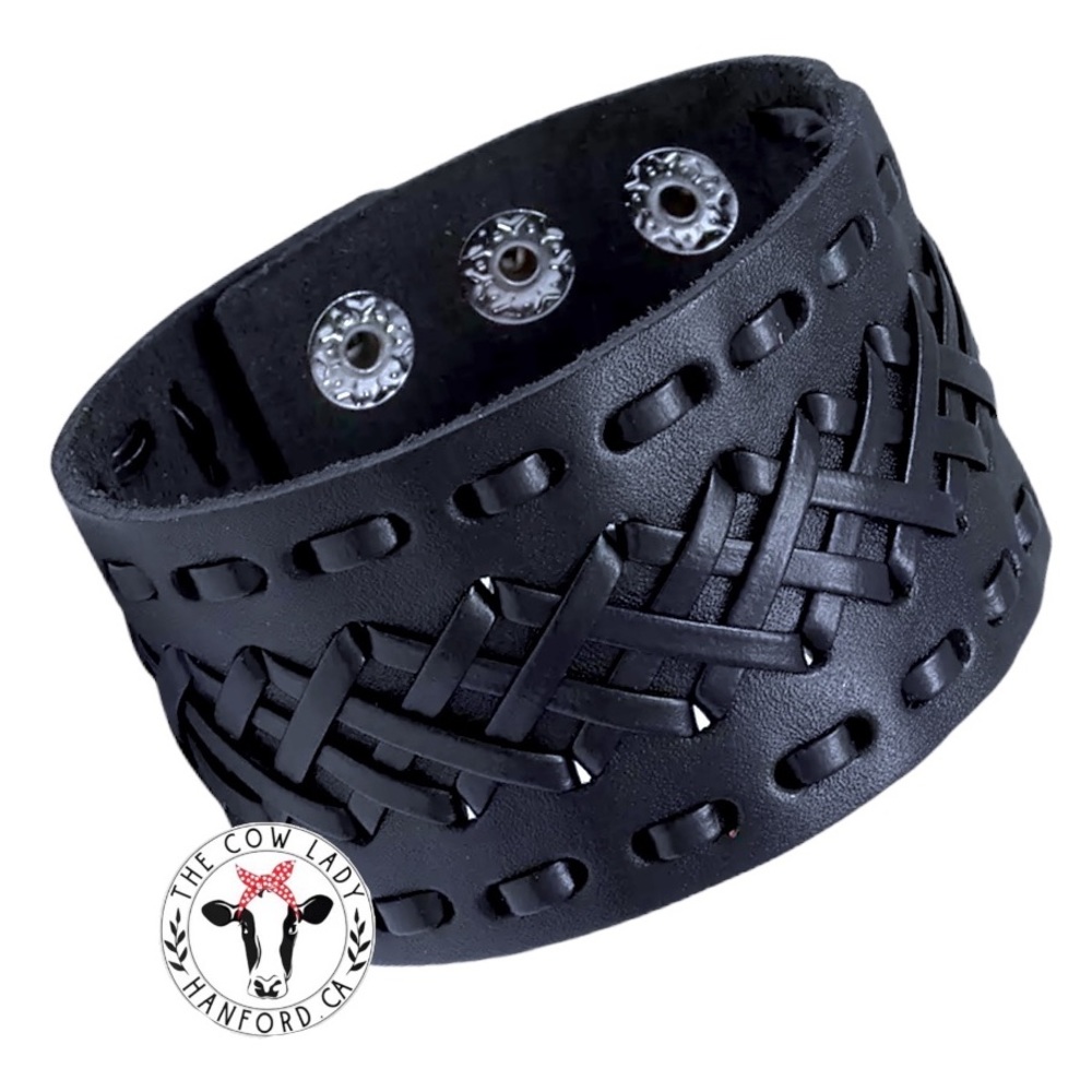 Black Biker Moto Bracelet Genuine Leather Braided Cowgirl Punk Adjustable Cuff